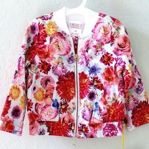 Florabelle Long Sleeve Floral Zip Bomber Jacket Size 18M - White/Pink